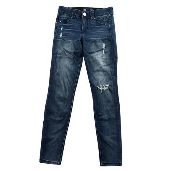 Democracy Womens Jeans Size 2 Distressed Skinny Leg Blue Denim Stretch Ankle - Picture 1 of 16